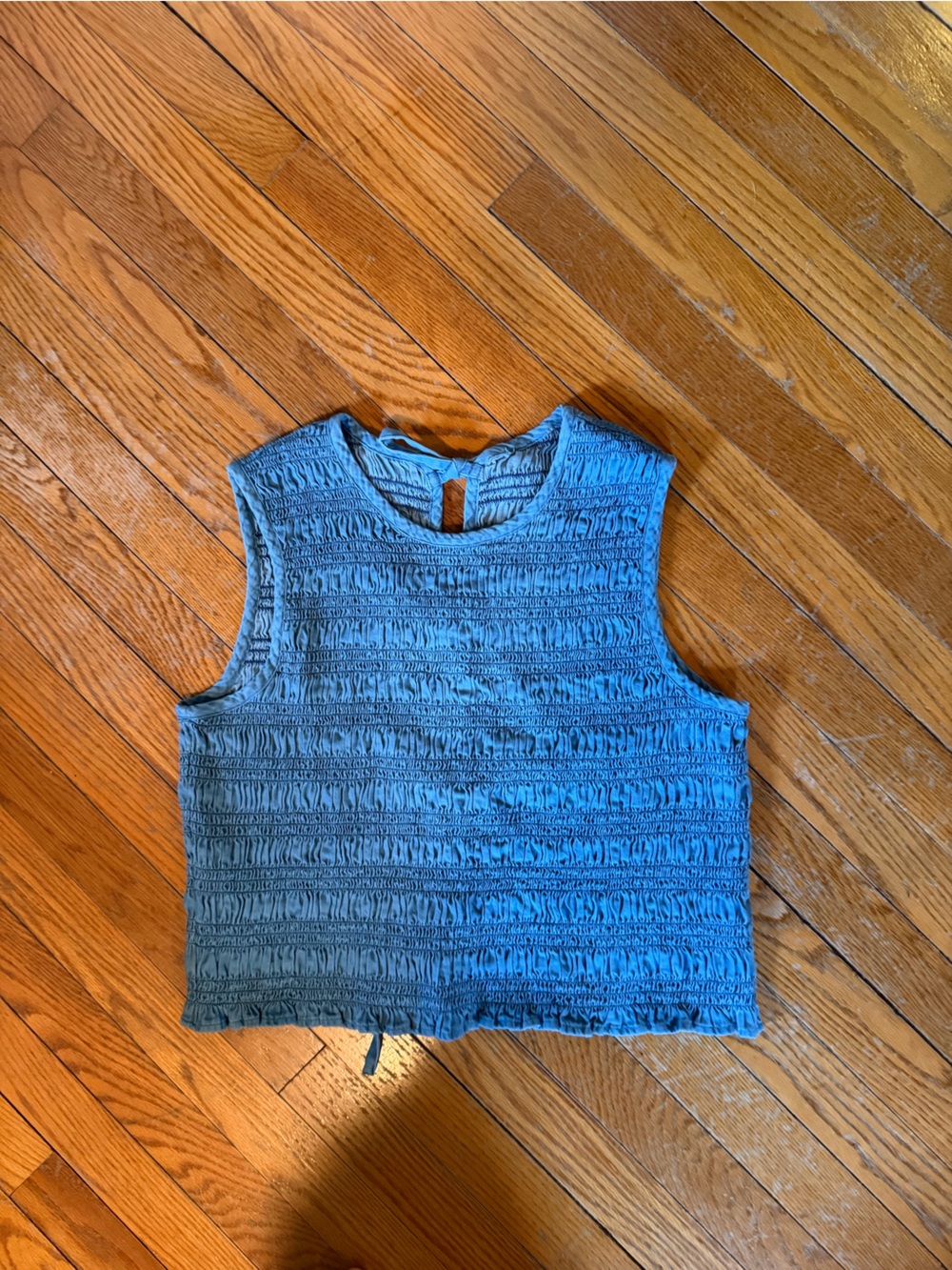 Sezane Smocked Sleeveless Crop Top in Slate Blue